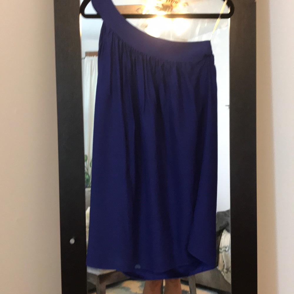 Royal blue off the shoulder silk dress